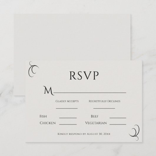 Mooie eenvoudige moderne neutrale bruiloft RSVP kaartje (Voorkant / Achterkant)