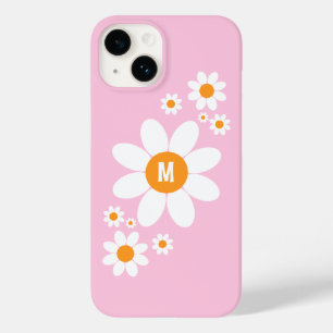 Mooie Eenvoudige Witte Madelief Ontwerp Zachte Roz Case-Mate iPhone 14 Hoesje