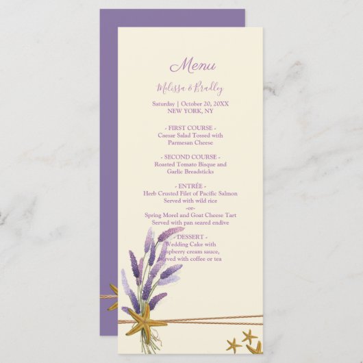 mooie Eenvoudige zeester Trouwmenu Programmakaart (Voorkant / Achterkant)