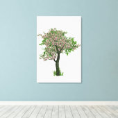 Mooie eenzame boom met kleine roze bloemen canvas afdruk (Insitu (Houten vloer))
