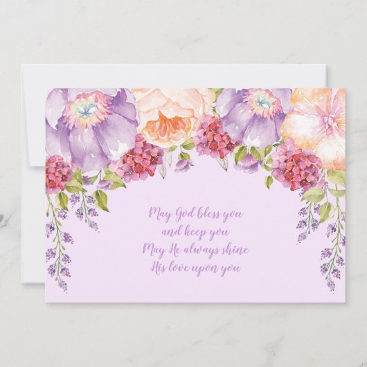 Mooie Eerste Heilige Communie Paars Goud Bloem Kaart (Achterkant)