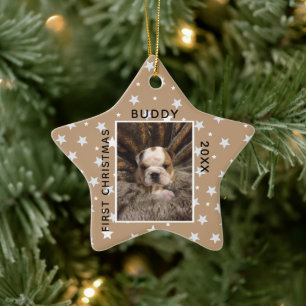 Mooie eerste kerst Puppy Hond Huisdier Foto Keramisch Ornament