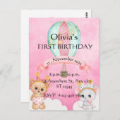 Mooie eerste verjaardagsuitnodiging  briefkaart (Voorkant / Achterkant)