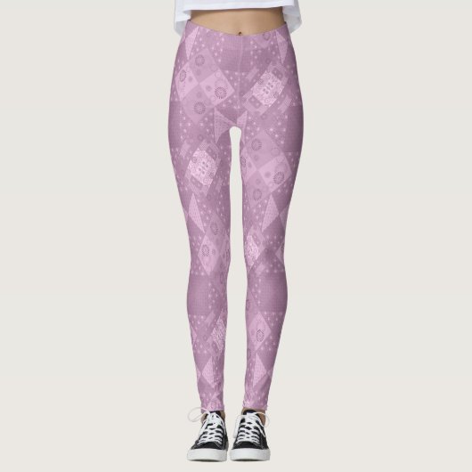 mooie effen traditionele lila patchwork leggings (Voorkant)