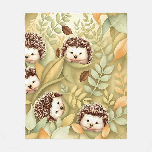 Mooie Egel Herfstbladeren Patroon Fleece Deken (Voorkant)