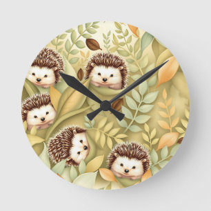 Mooie Egel Herfstbladeren Patroon Ronde Klok
