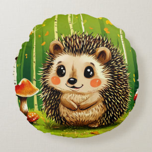 Mooie egel met groene bosachtergrond rond kussen