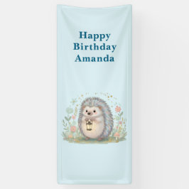 Mooie egel met lantaarn verjaardag spandoek