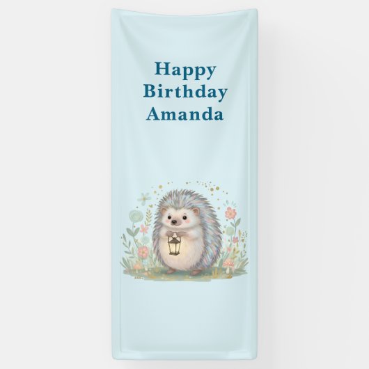Mooie egel met lantaarn verjaardag spandoek (Verticaal)
