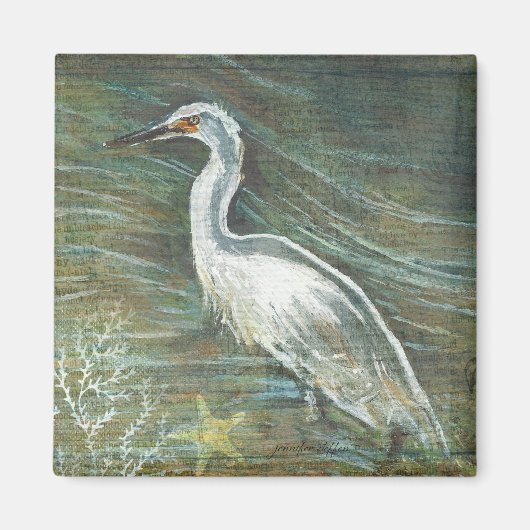Mooie Egret Shorebird Beach House Art Magneet (Voorkant)
