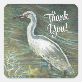 Mooie Egret Shorebird Wading Art bedankt Vierkante Sticker
