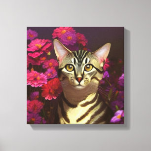 Mooie Egyptische Mau Cat in een nachttuin Canvas Afdruk