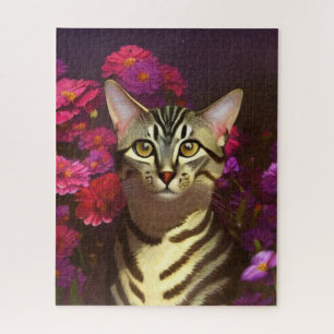 Mooie Egyptische Mau Cat in een nachttuin Legpuzzel