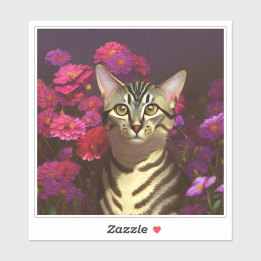 Mooie Egyptische Mau Cat in een nachttuin Sticker (Vel)