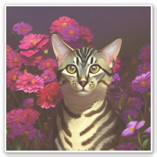 Mooie Egyptische Mau Cat in een nachttuin Sticker (Voorkant)