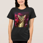 Mooie Egyptische Mau Cat in een nachttuin Tri-Blend Shirt (Voorkant)