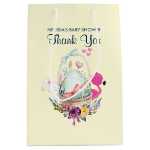 Mooie ei, roze flamingo en konijn, waterverf medium cadeauzakje