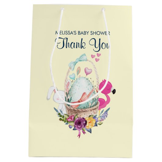 Mooie ei, roze flamingo en konijn, waterverf medium cadeauzakje (Achterkant)