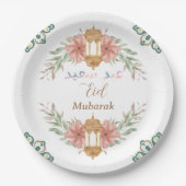 Mooie Eid Mubarak|Ramadan Bloemen Krans Lamp Papieren Bordje (Voorkant)