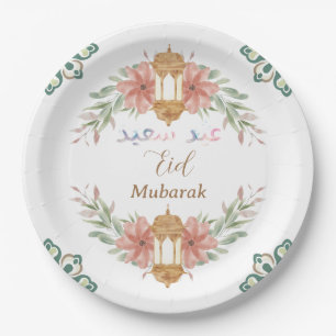 Mooie Eid Mubarak Ramadan Bloemen Krans Lamp Papieren Bordje