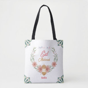 Mooie Eid Mubarak Ramadan Bloemen Met Lamp Tote Bag