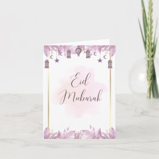 Mooie Eid Mubarak wenskaart (paarse kleur) Feestdagen Kaart