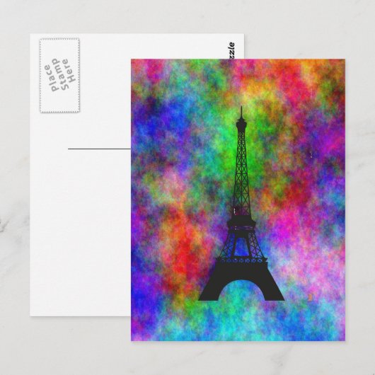 Mooie Eiffeltoren Parijs, kleurrijk wasgoed, effec Briefkaart (Voorkant / Achterkant)