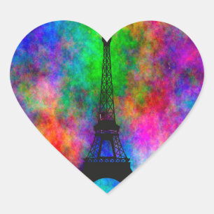 Mooie Eiffeltoren Parijs, kleurrijk wasgoed, effec Hart Sticker