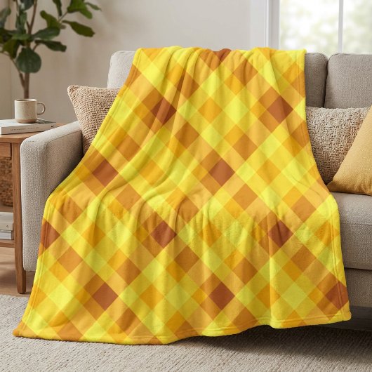 Mooie eigeelgele geruite grote fleece deken
