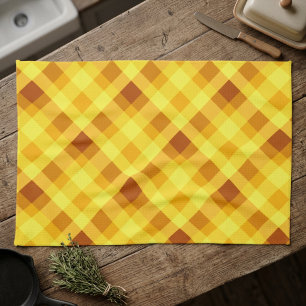 Mooie eigeelgele geruite keukendoek theedoek