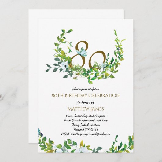 Mooie Elegant 80th Birthday Invitations Moeder Kaart (Voorkant / Achterkant)