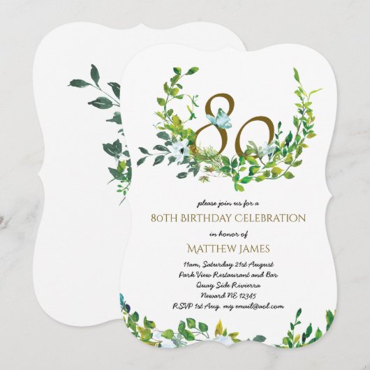 Mooie Elegant 80th Birthday Invitations Voman Kaart (Voorkant / Achterkant)