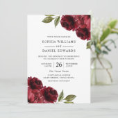 Mooie Elegant Burgundy Red Flowers Weddenschap Kaart (Staand voorkant)