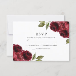 Mooie Elegant Burgundy Red Flowers Weddenschap RSVP Kaartje
