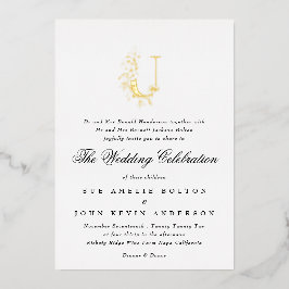 Mooie Elegant Floral GOLD Monogram Weddenschap Folie Uitnodiging