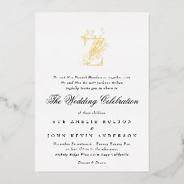 Mooie Elegant Floral GOLD Monogram Weddenschap Folie Uitnodiging