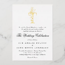 Mooie Elegant Floral GOLD Monogram Weddenschap Folie Uitnodiging