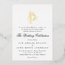 Mooie Elegant Floral GOLD Monogram Weddenschap Folie Uitnodiging