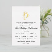 Mooie Elegant Floral GOLD Monogram Weddenschap Folie Uitnodiging (Staand Voorkant)