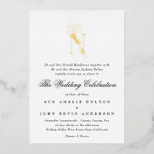 Mooie Elegant Floral GOLD Monogram Weddenschap Folie Uitnodiging (Voorkant)