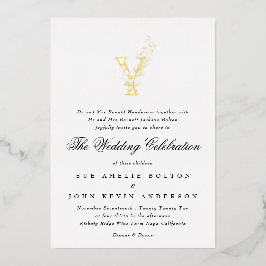 Mooie Elegant Floral GOLD Monogram Weddenschap Folie Uitnodiging