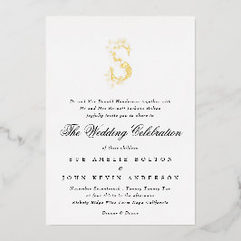 Mooie Elegant Floral GOLD Monogram Weddenschap Folie Uitnodiging