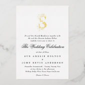 Mooie Elegant Floral GOLD Monogram Weddenschap Folie Uitnodiging (Voorkant)