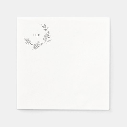Mooie Elegant Floral Sketched Monogram Weddenschap Servet (Voorkant)