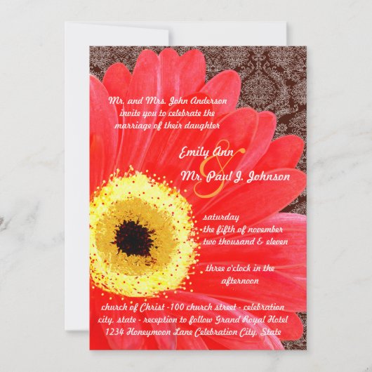 Mooie Elegant Gerber Daisy Wedding Uitnodiging (Voorkant)