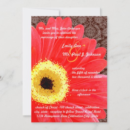Mooie Elegant Gerber Daisy Wedding Uitnodiging (Voorkant)