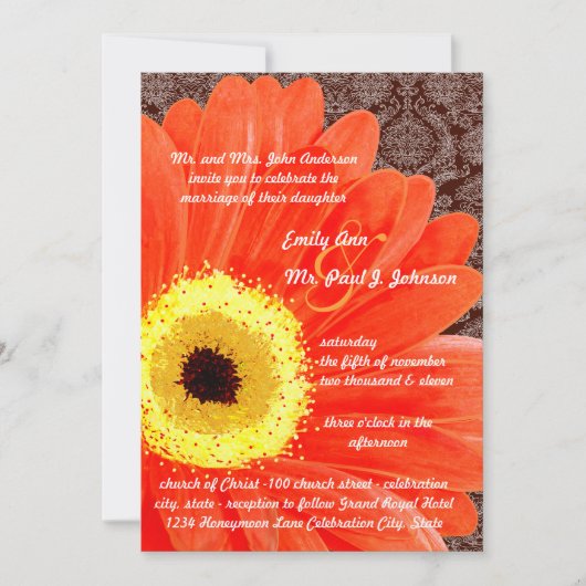 Mooie Elegant Gerber Daisy Wedding Uitnodiging (Voorkant)