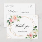 Mooie Elegant Gold Blush Floral Hartelijk dank Briefkaart (Voorkant / Achterkant)