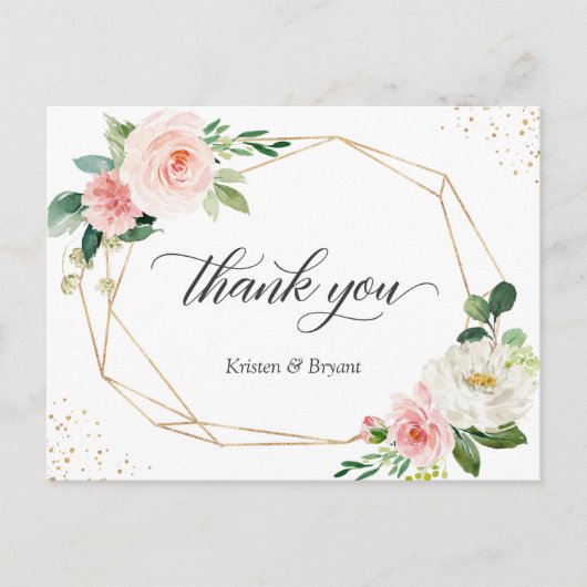 Mooie Elegant Gold Blush Floral Hartelijk dank Briefkaart (Voorkant)