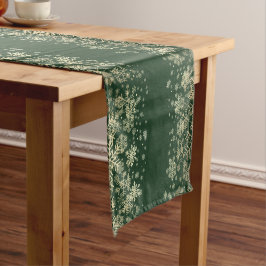 Mooie Elegant Green & Gold Snowflakes Korte Tafelloper